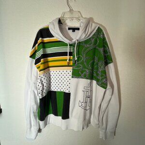 Tommy Hilfiger Navy, White, Green and Yellow Colorblock Design Hoody- Size XXL